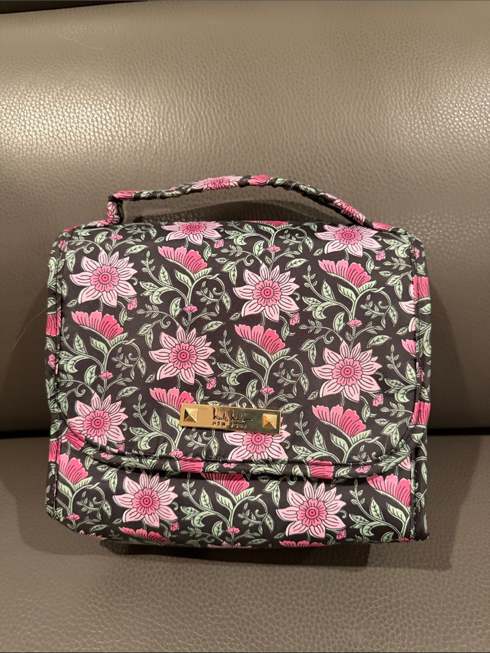 Nicole Miller Hanging Cosmetic Case with Pink Floral Pattern